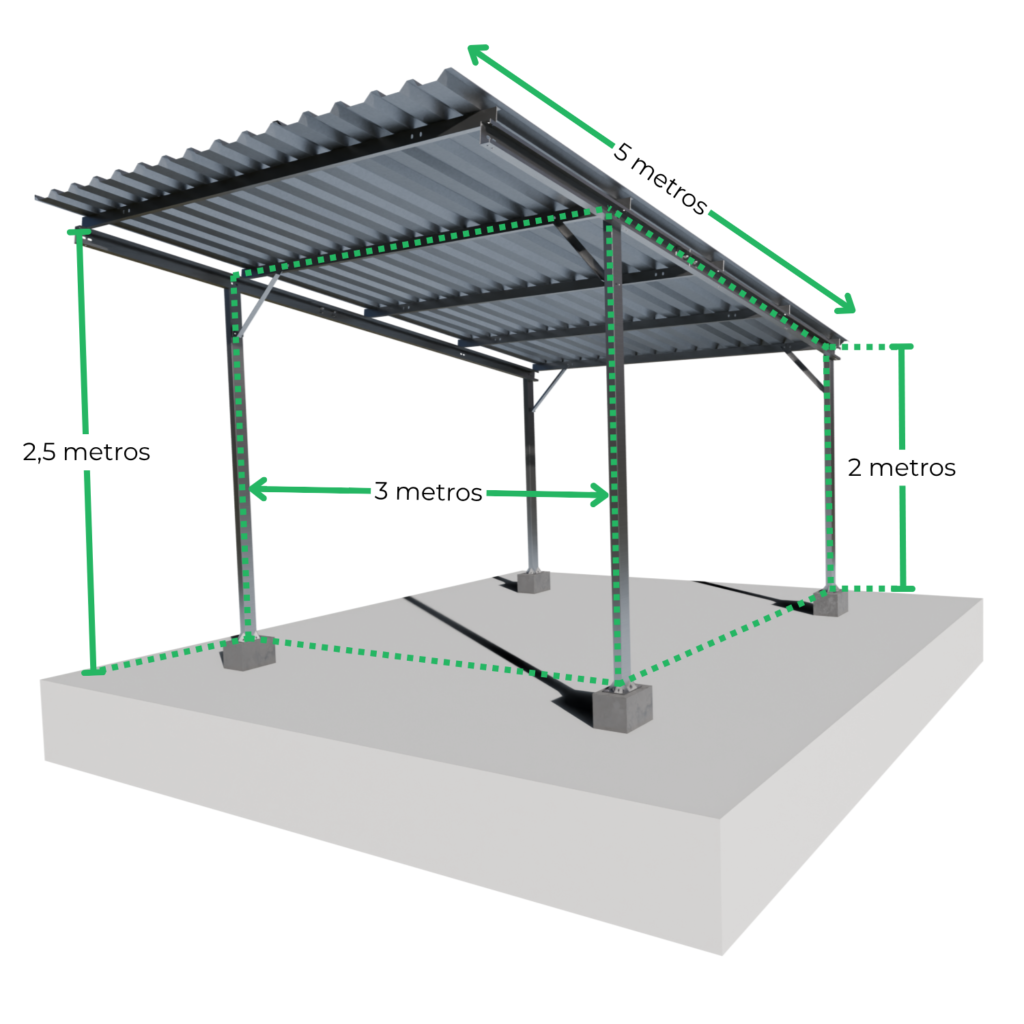 Garagem Fácil 3x5m Frontal Galvanizada a Fogo sem Telha