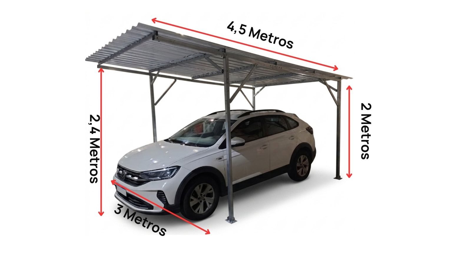 Garagem Fácil 2,5x4,5m Frontal Zincada com Telha