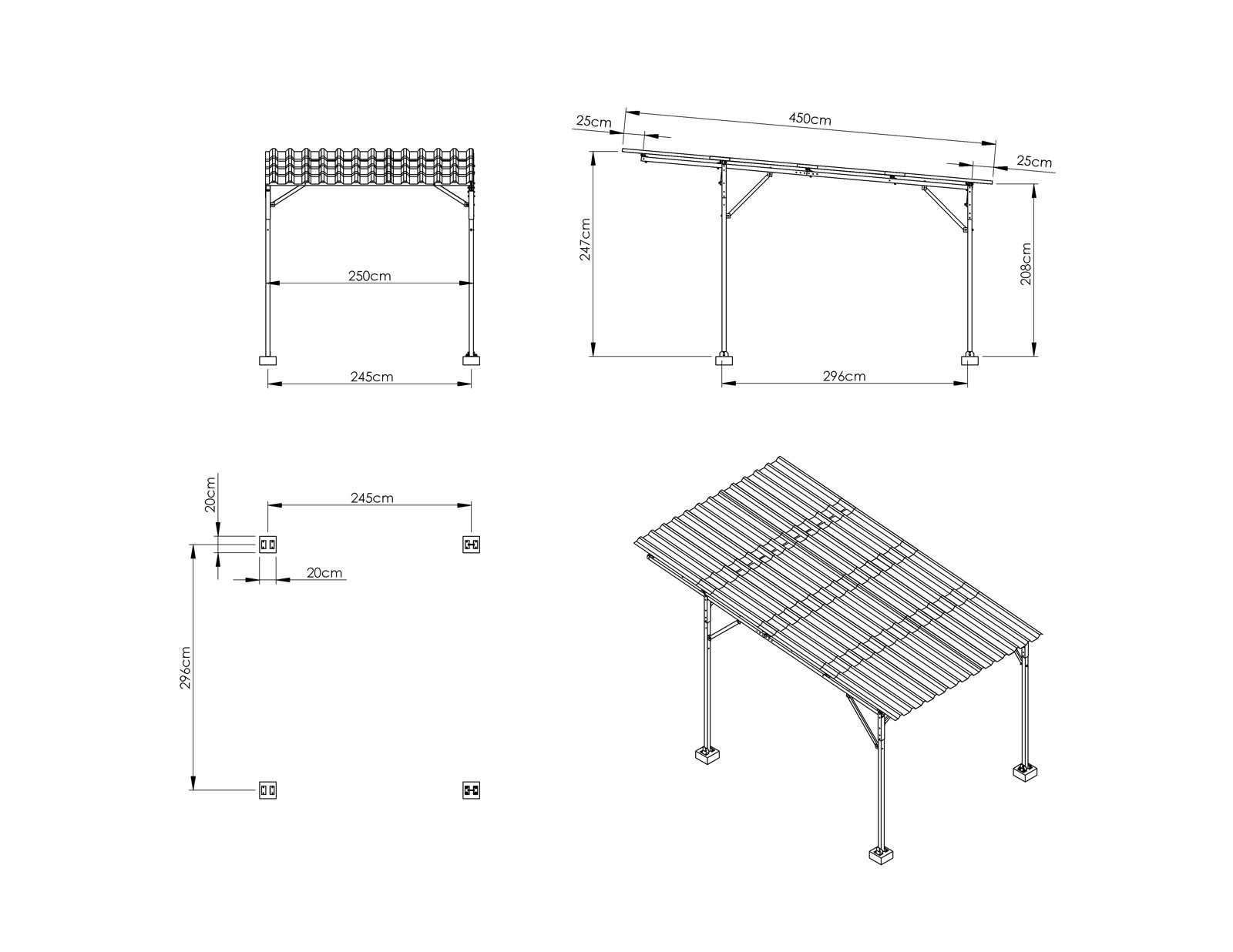 Garagem Fácil 2,5x4,5m Frontal Zincada com Telha