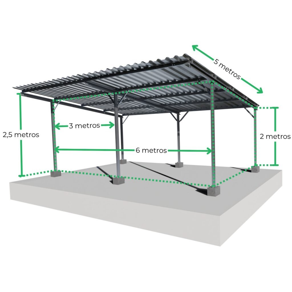 Garagem Fácil 2 Vagas 5x6m Frontal Galvanizada a Fogo sem Telha