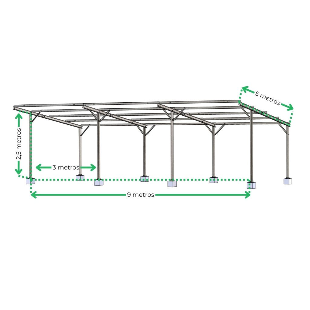 Garagem Fácil 3 Vagas 5x9m Frontal Galvanizada a Fogo sem Telha - KGF-017